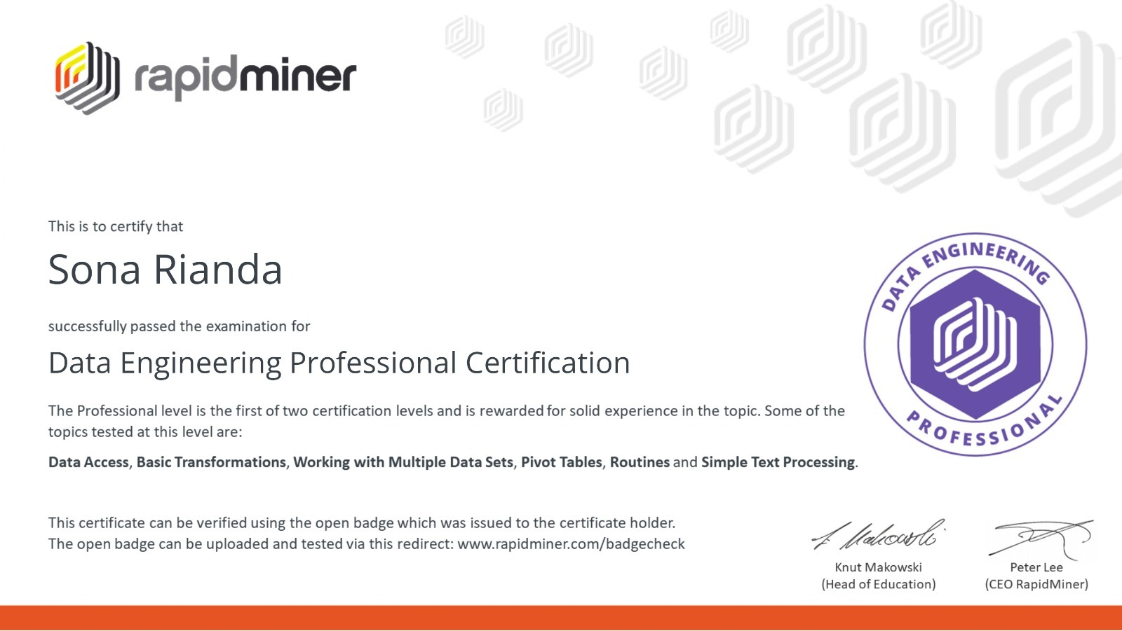 Data Engineering Professional Certification