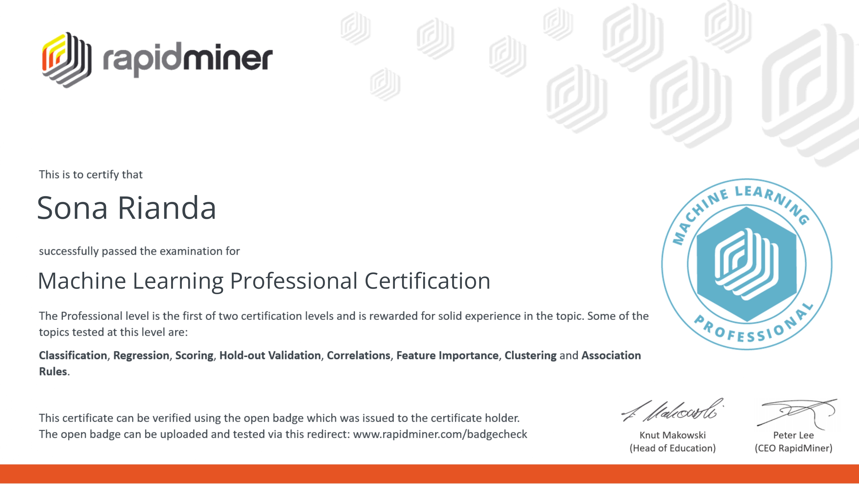 Machine Learning Professional Certification